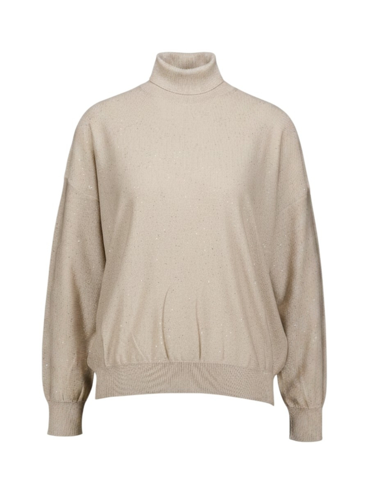 Beige pull met glitterdetail en rolkraag Gesto Marella 