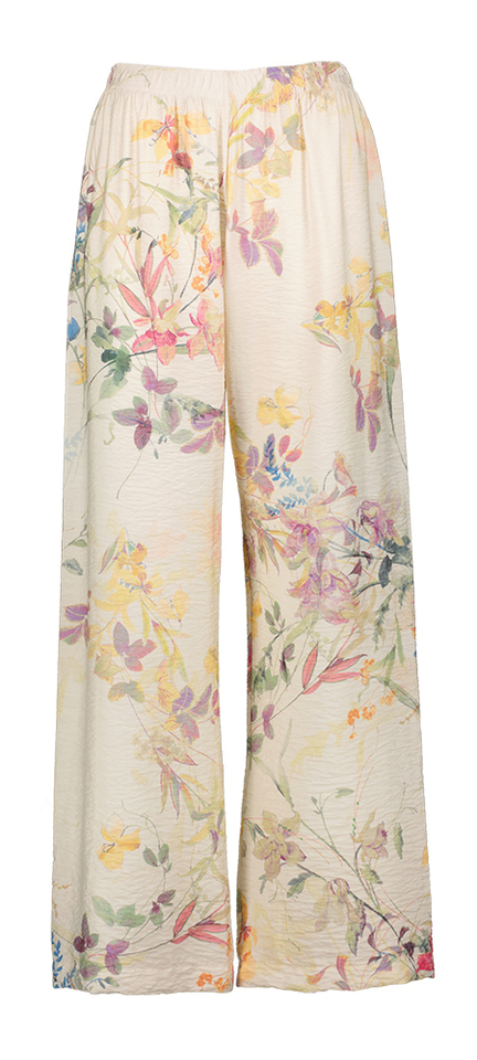 Beige broek in bloemenprint met elastiek Imperial