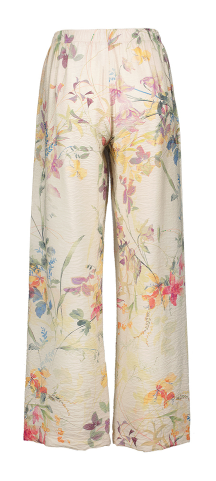 Beige broek in bloemenprint met elastiek Imperial