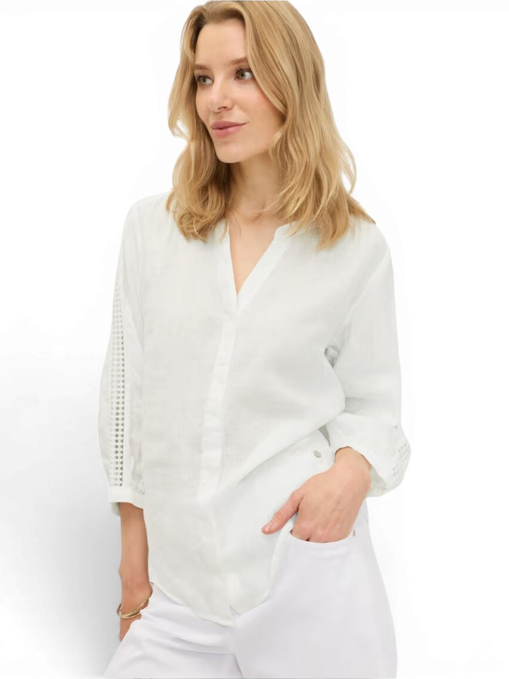 Witte linnen bloes met broderie detail Brax
