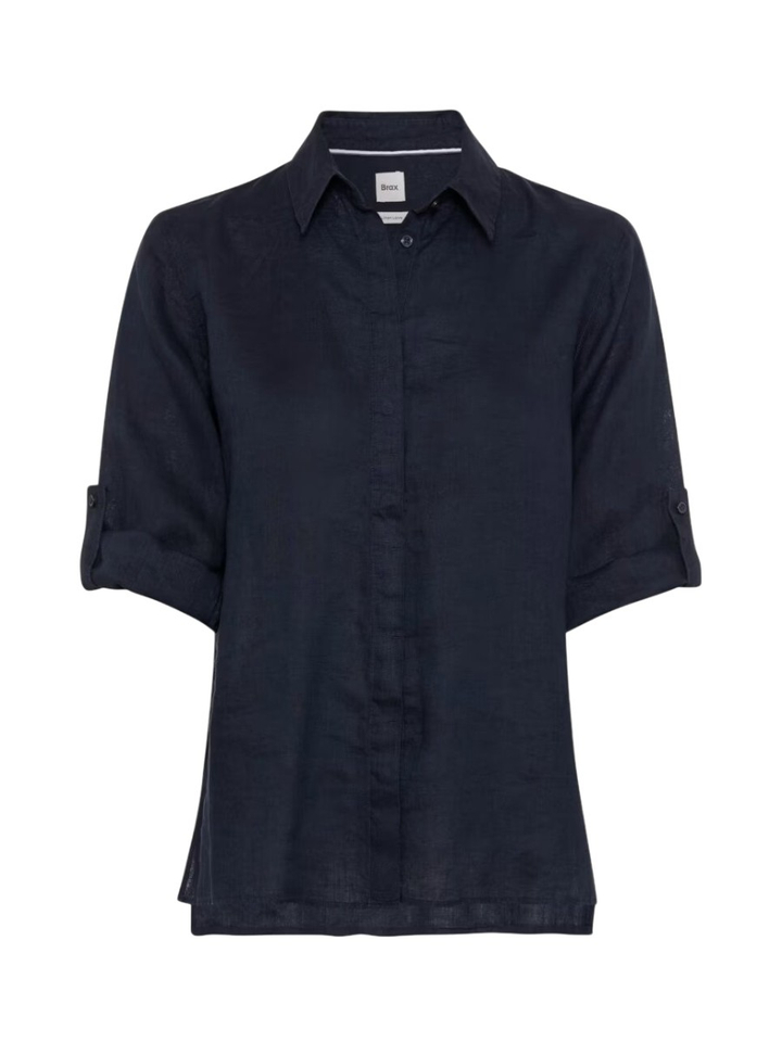 Donkerblauwe linnen bloes Brax 