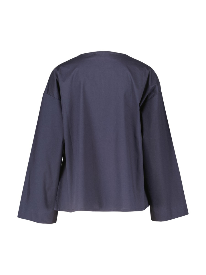 Donkerblauwe blouse met wijde kraag Jeree Nathalie Vleeschouwer 