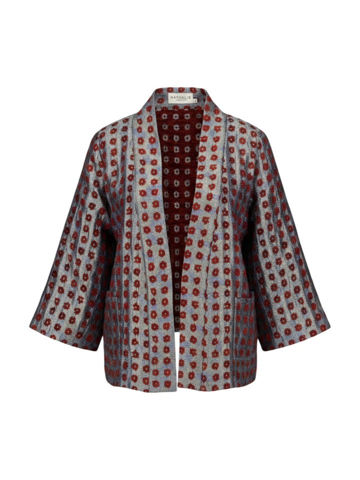 Elegante metallic jacquard cardigan met kimono-overslag Flenn Nathalie Vleeschouwer 