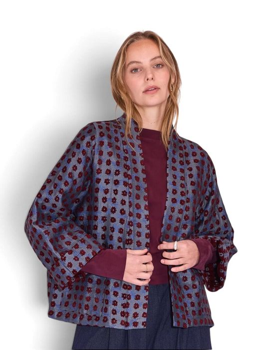 Elegante metallic jacquard cardigan met kimono-overslag Flenn Nathalie Vleeschouwer