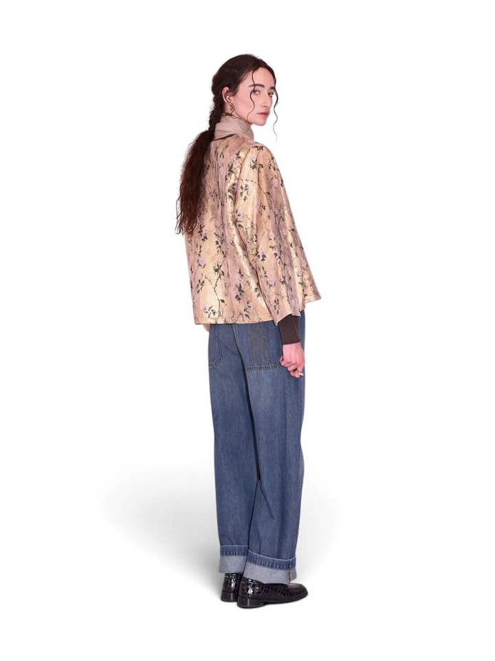 Goudkleurige vest indoor met bloemenprint Jacques Nathalie Vleeschouwer