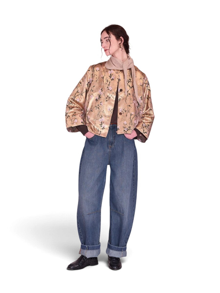 Goudkleurige vest indoor met bloemenprint Jacques Nathalie Vleeschouwer