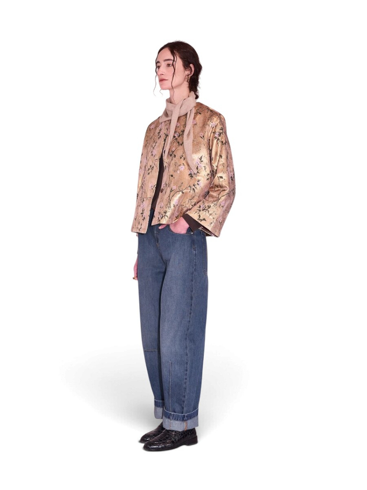 Goudkleurige vest indoor met bloemenprint Jacques Nathalie Vleeschouwer