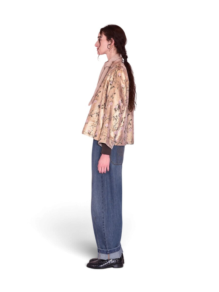 Goudkleurige vest indoor met bloemenprint Jacques Nathalie Vleeschouwer