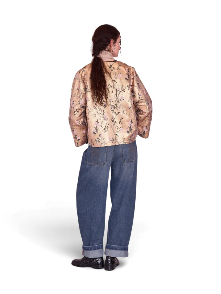 Goudkleurige vest indoor met bloemenprint Jacques Nathalie Vleeschouwer