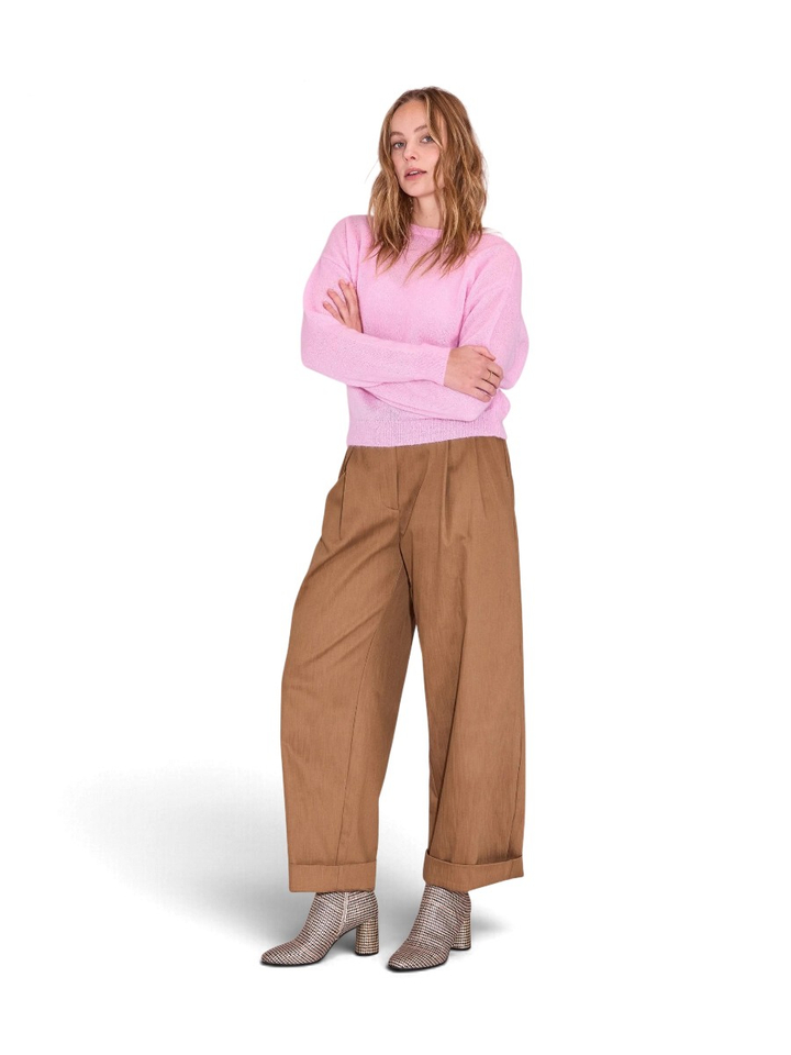 Bronskleurige wijde broek met plooien HARPO Nathalie Vleeschouwer