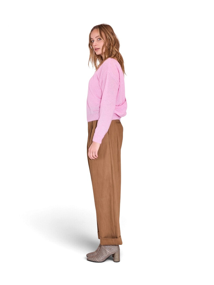 Bronskleurige wijde broek met plooien HARPO Nathalie Vleeschouwer