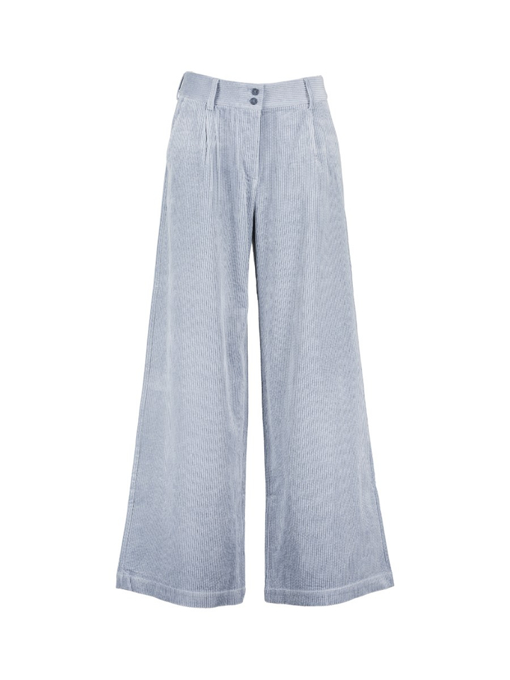 Lichtblauwe wijde broek in ribfluweel Edward Nathalie Vleeschouwer 