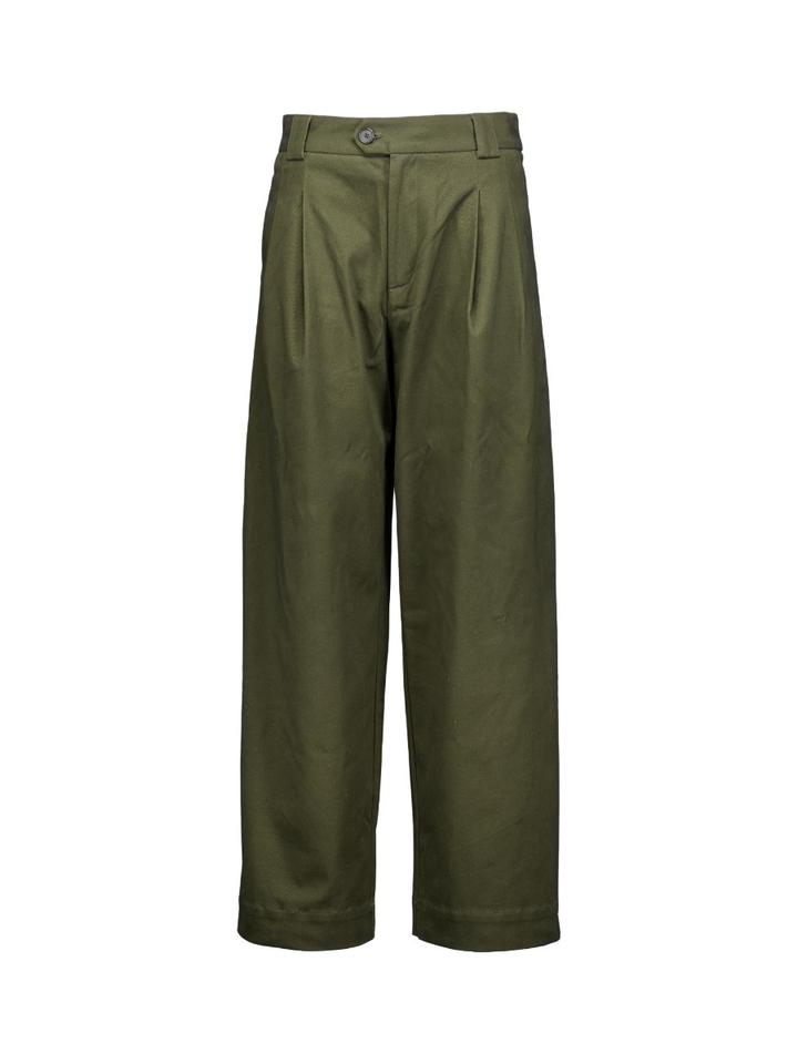 Kaki groene wijde broek met bandplooi Justo Nathalie Vleeschouwer