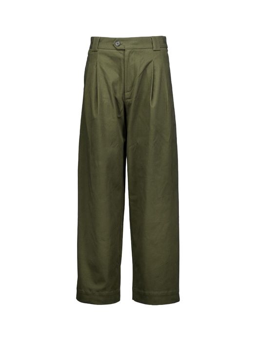 Kaki groene wijde broek met bandplooi Justo Nathalie Vleeschouwer