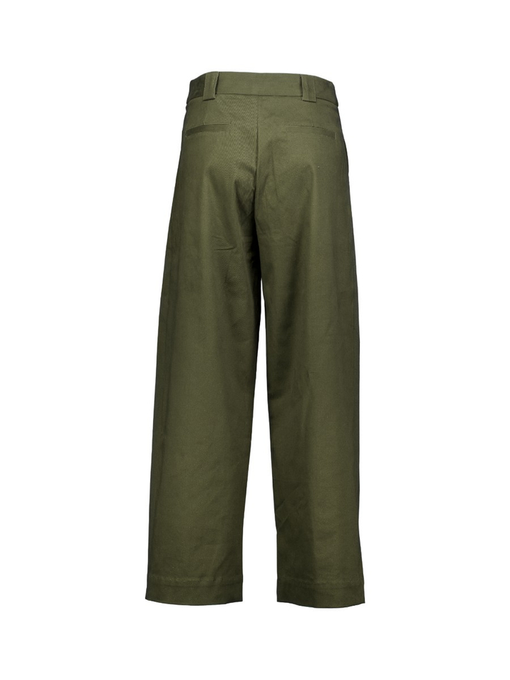 Kaki groene wijde broek met bandplooi Justo Nathalie Vleeschouwer