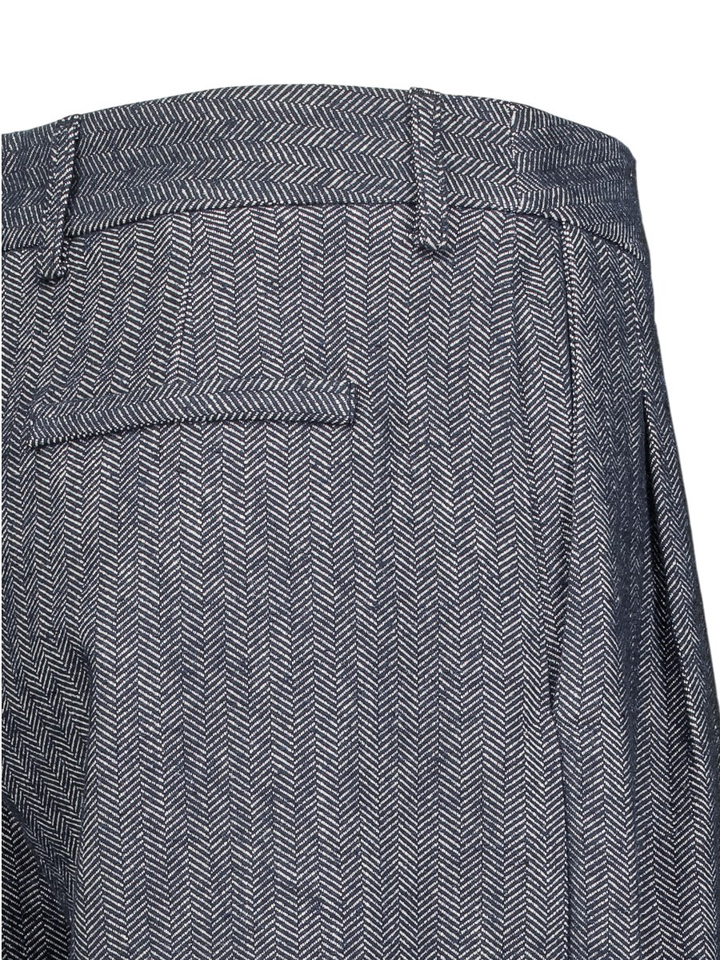 Blauwe wijde broek met print en bandplooi Guy Nathalie Vleeschouwer