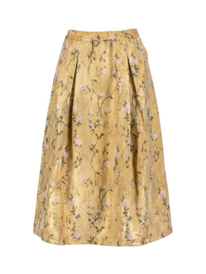 Goudkleurige metallic midi-rok met bloemendessin en elastische taille Joplin Nathalie Vleeschouwer