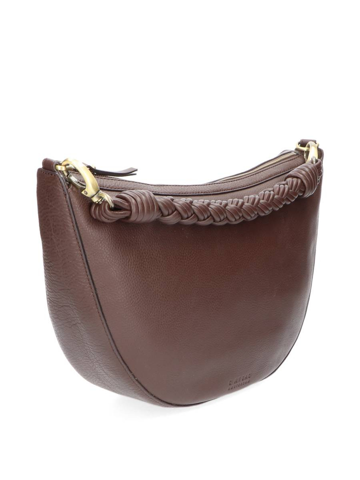 Donkerbruine lederen handtas Leo Twisted Maxi O My Bag