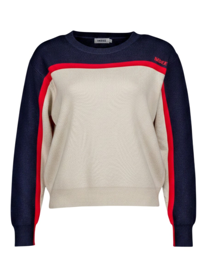 Beige pull met rood en blauwe streep Wasabi Indee