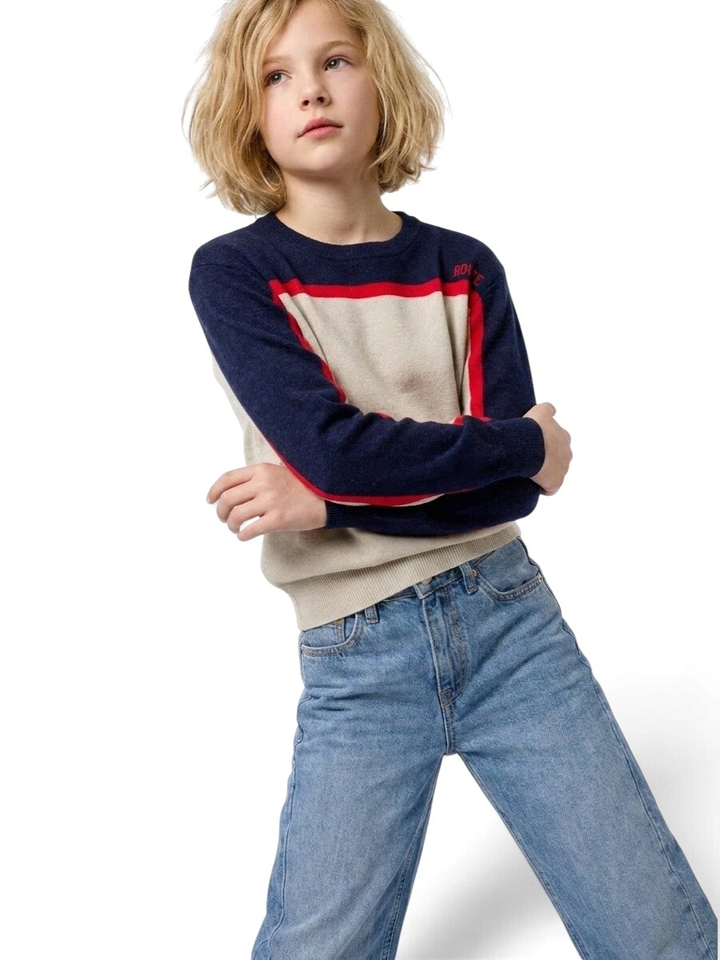 Beige pull met rood en blauwe streep Wasabi Indee