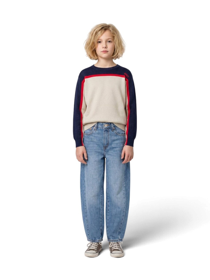 Beige pull met rood en blauwe streep Wasabi Indee