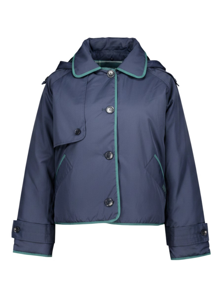 Donkerblauwe korte jas met groen ruit motief Windy Indee