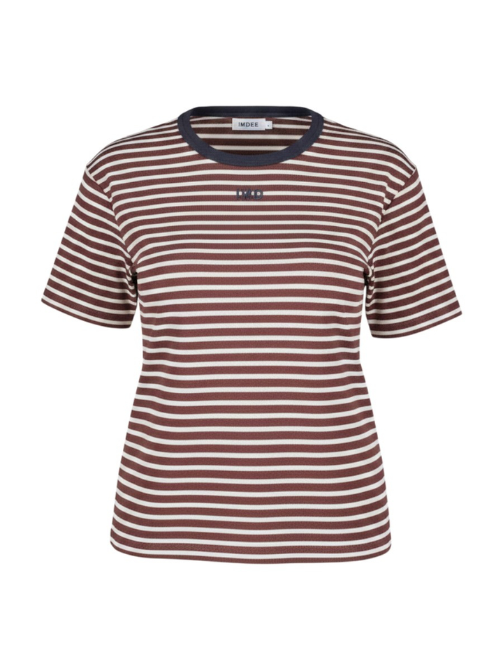 Bordeaux gestreepte shirt met ronde hals Wallis