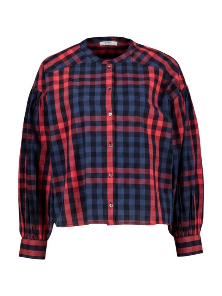 Blauw met rode geruite blouse ELLA  By-Bar