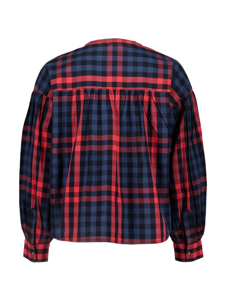 Blauw met rode geruite blouse ELLA  By-Bar