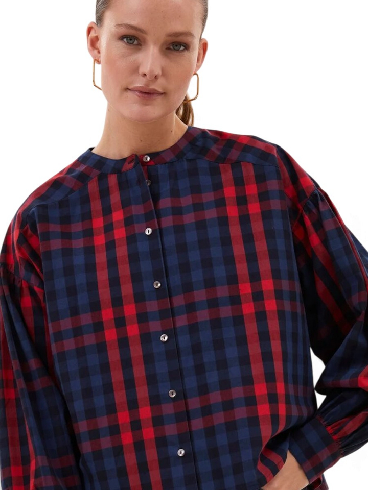 Blauw met rode geruite blouse ELLA  By-Bar