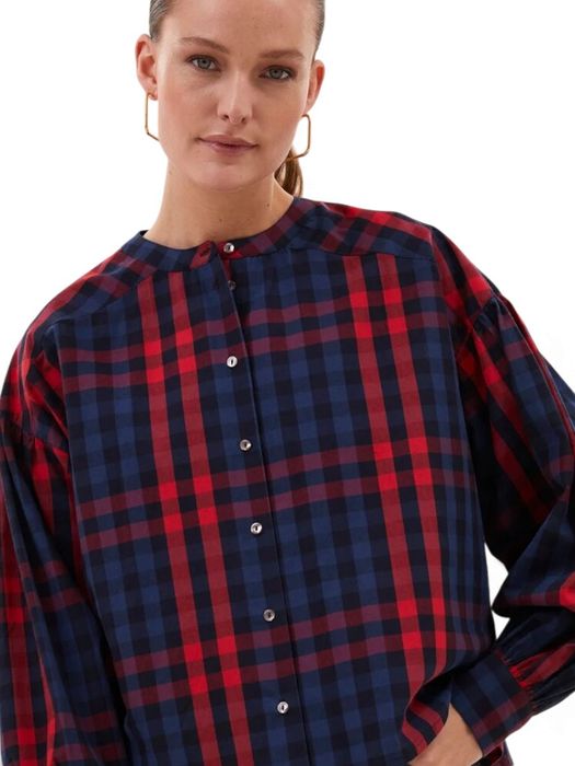 Blauw met rode geruite blouse ELLA By-Bar