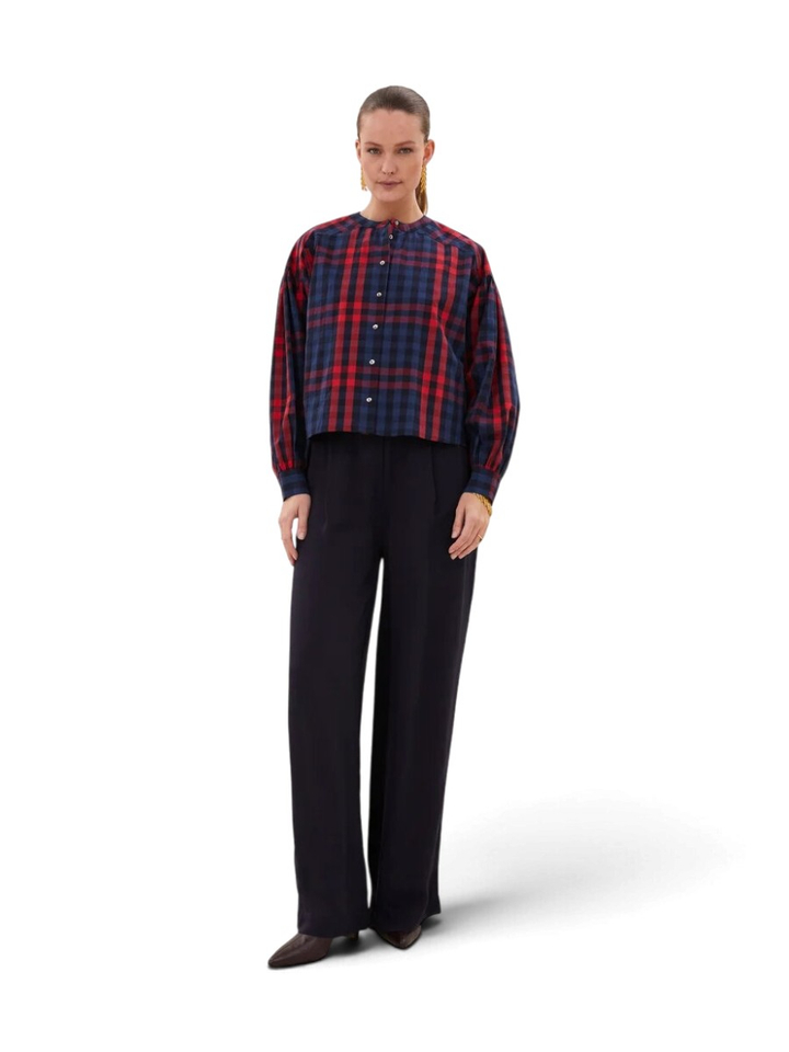Blauw met rode geruite blouse ELLA  By-Bar