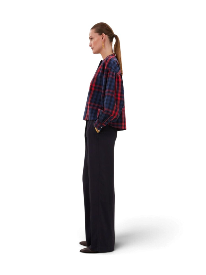 Blauw met rode geruite blouse ELLA  By-Bar