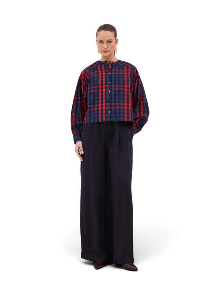 Blauw met rode geruite blouse ELLA  By-Bar