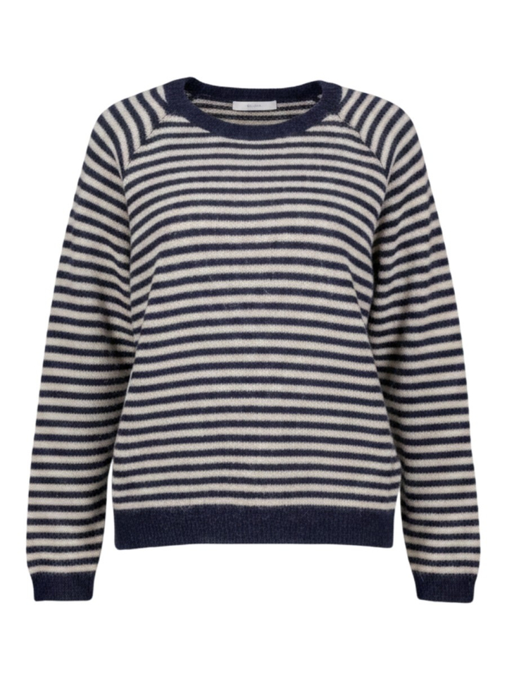 Blauw en beige gestreepte pull met alpaca wol Sally By-Bar