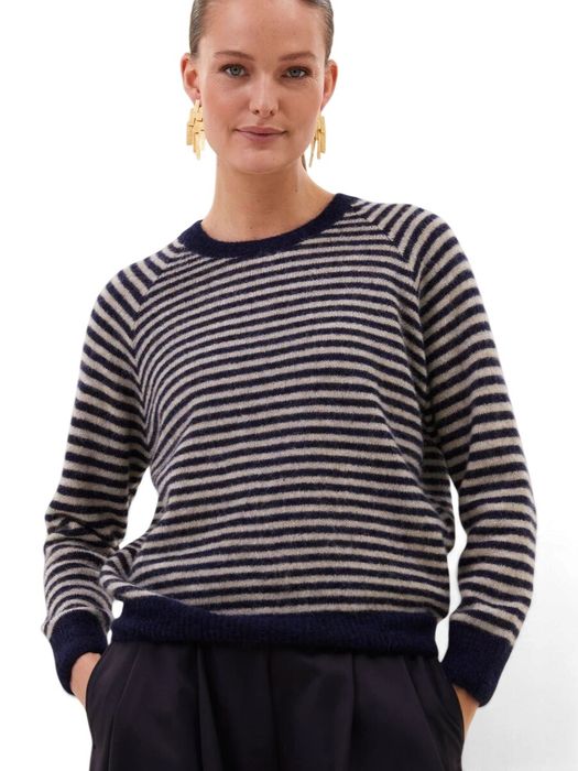 Blauw en beige gestreepte pull met alpaca wol Sally By-Bar