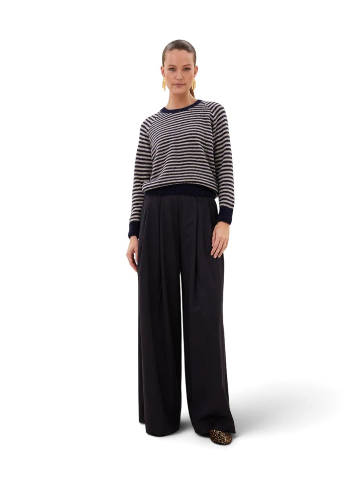 Blauw en beige gestreepte pull met alpaca wol Sally By-Bar