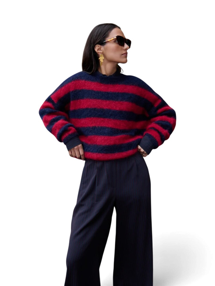 Rood en blauw gestreepte pull in mohair Gigi By-Bar 