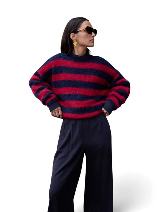 Rood en blauw gestreepte pull in mohair Gigi By-Bar
