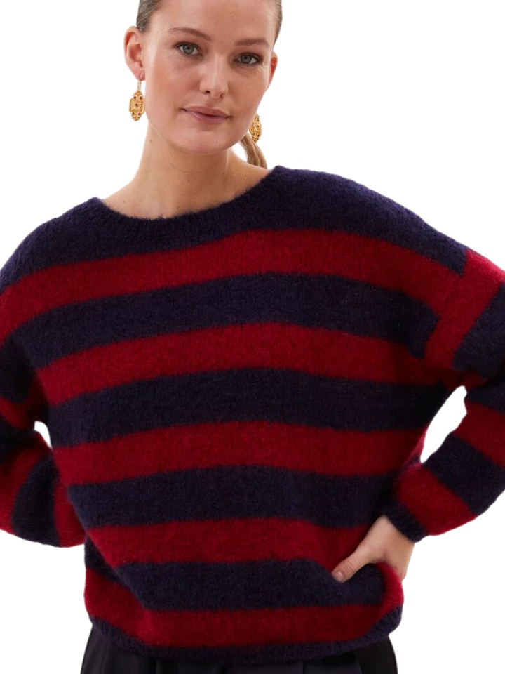 Rood en blauw gestreepte pull in mohair Gigi By-Bar 