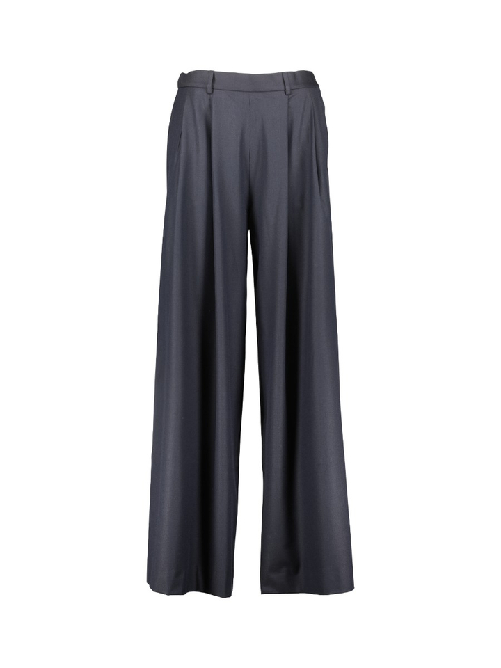 Donkerblauwe wijde broek met elastische taille en bandplooien Sef By-Bar