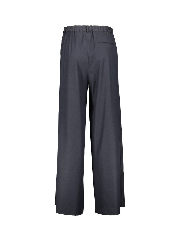 Donkerblauwe wijde broek met elastische taille en bandplooien Sef By-Bar