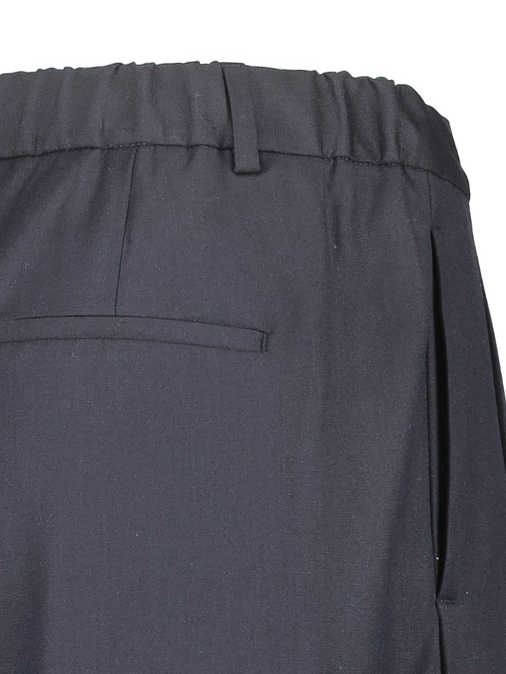 Donkerblauwe wijde broek met elastische taille en bandplooien Sef By-Bar