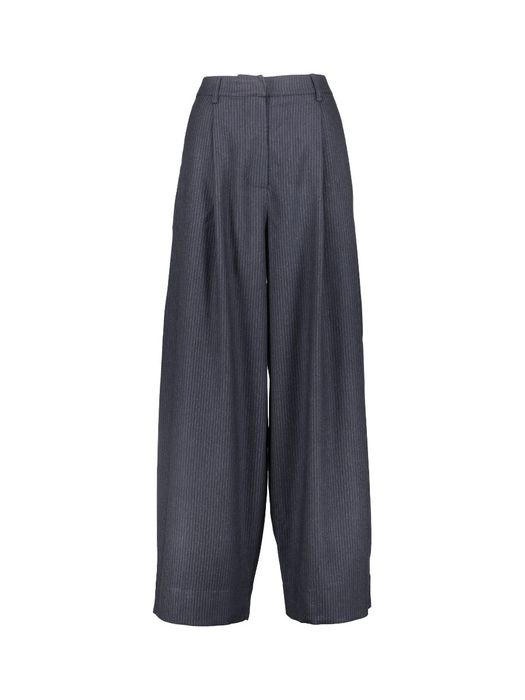 Donkerblauwe gestreepte wijde broek met bandplooien Frida By-Bar