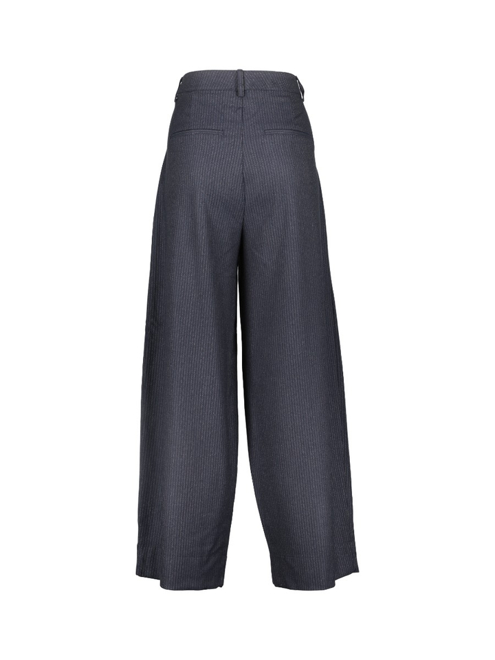 Donkerblauwe gestreepte wijde broek met bandplooien Frida By-Bar