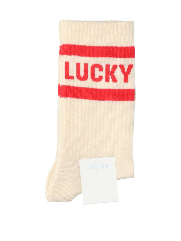 Beige kousen met rood detail Lucky By-Bar
