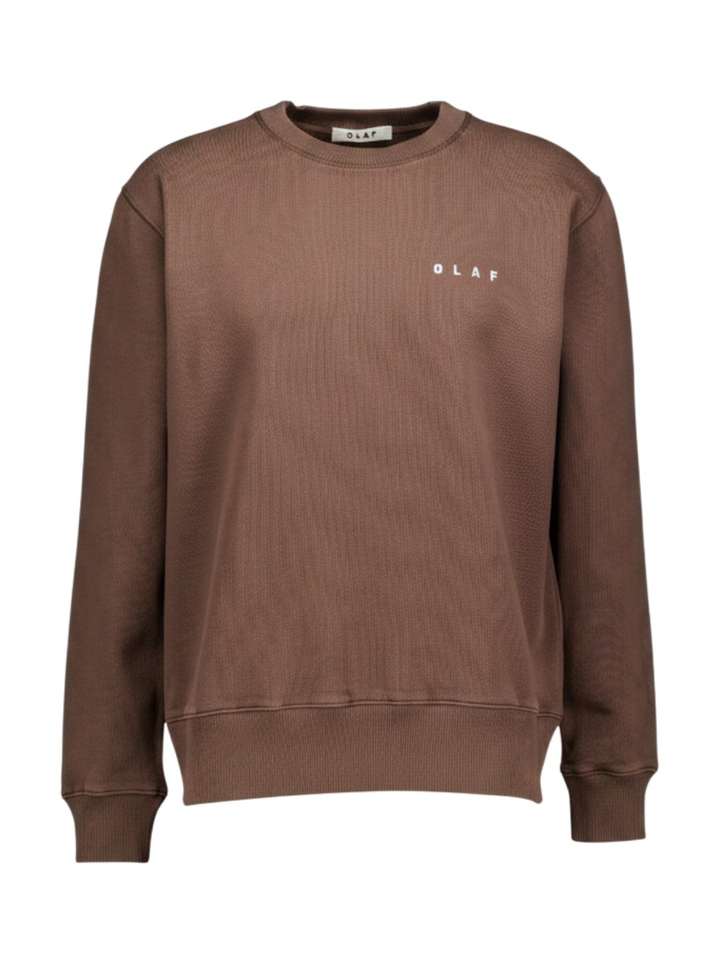 Bruine sweater met ronde hals en lichtblauwe details OLAF