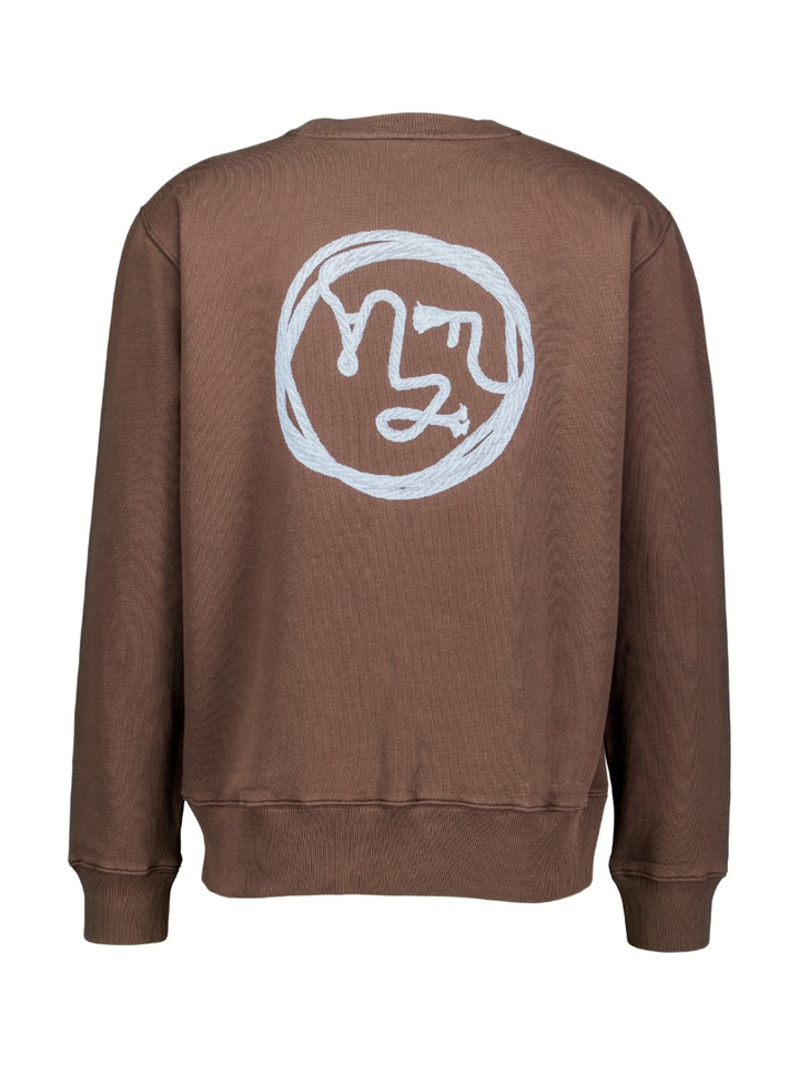 Bruine sweater met ronde hals en lichtblauwe details OLAF