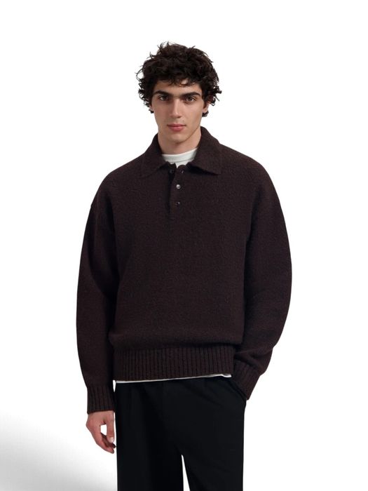 Bruine oversized gebreide polo Olaf