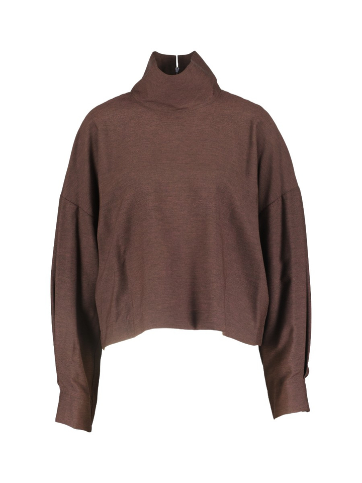 Donkerbruine blouse met opstaande kraag Blowing Julia June